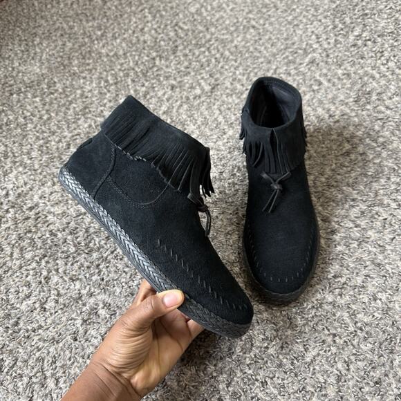 Ugg Boots Womens Size 10 Kennadi Black Suede Wool Fringe Side Zip Bootie New - Picture 1 of 7